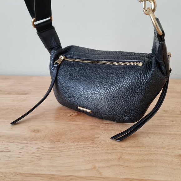 Rebecca Minkoff Bree Belt Bum Bag Fanny Pack Pebbled Leather Black Zip Crossbody - Picture 8 of 11